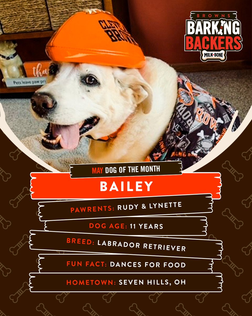 Meet Bailey, our May Dog of the Month! This cutie loves to dance and sport her very best Browns gear alongside her pawrents. If you want to see your dog featured, register for Barking Backers now and they could be selected for the month of June! 🐾: brow.nz/q0er