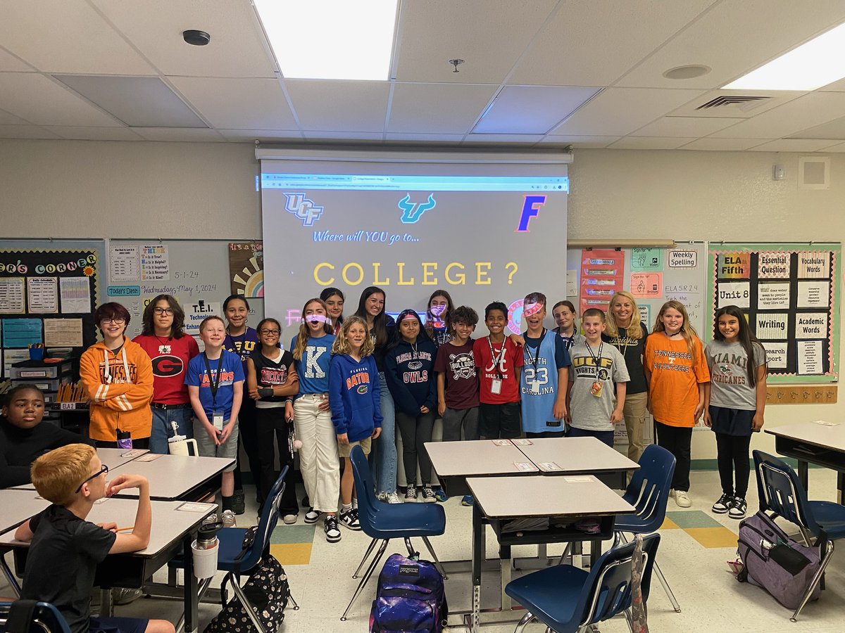 Coral Reef 5th Graders got the chance to hear from current College Students today! Great College Signing Day #CollegeSigningDay #BetterMakeRoom @RachelCapitano @jennsandersusa @JennyOHalloran4 @southPbcsd