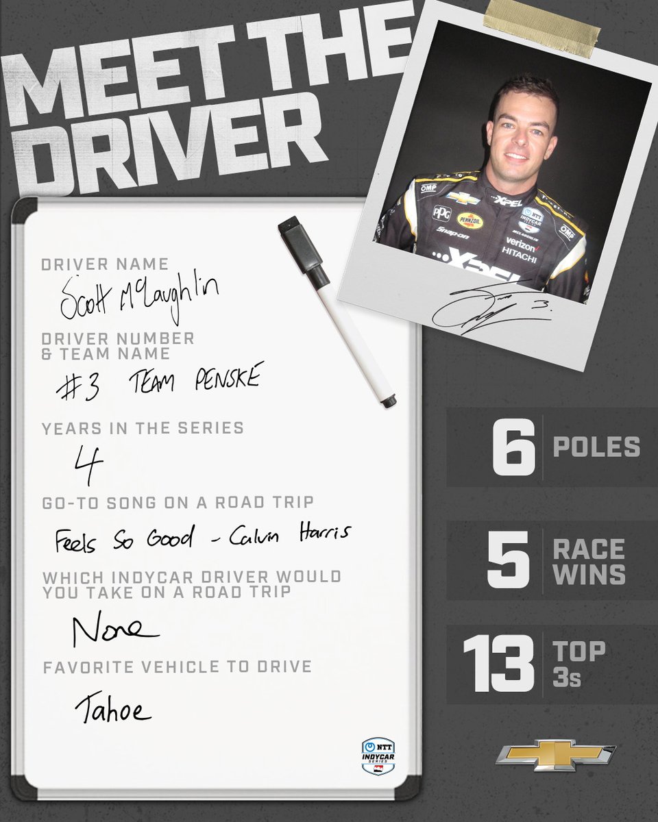 The pilot for the #Thirsty3s 🚰 Introducing @smclaughlin93 of @Team_Penske. #INDYCAR // @TeamChevy