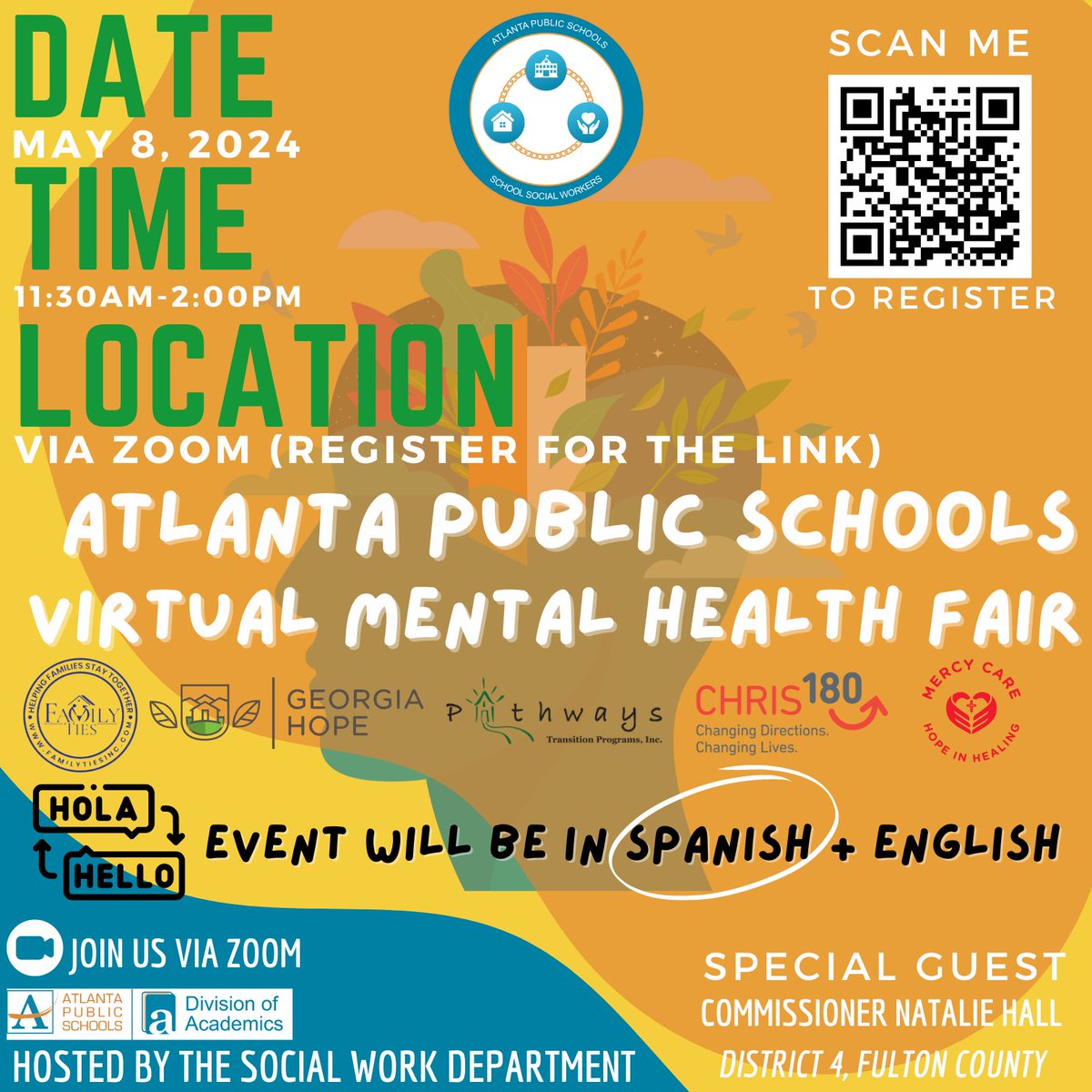 Join us for our Virtual Mental Health Fair on May 8th! Dive into insightful discussions, discover helpful resources, and learn how to cultivate a positive mindset together. Mark your calendars and join us for a day dedicated to supporting mental health! #AtlantaPublicSchools 🧠💖