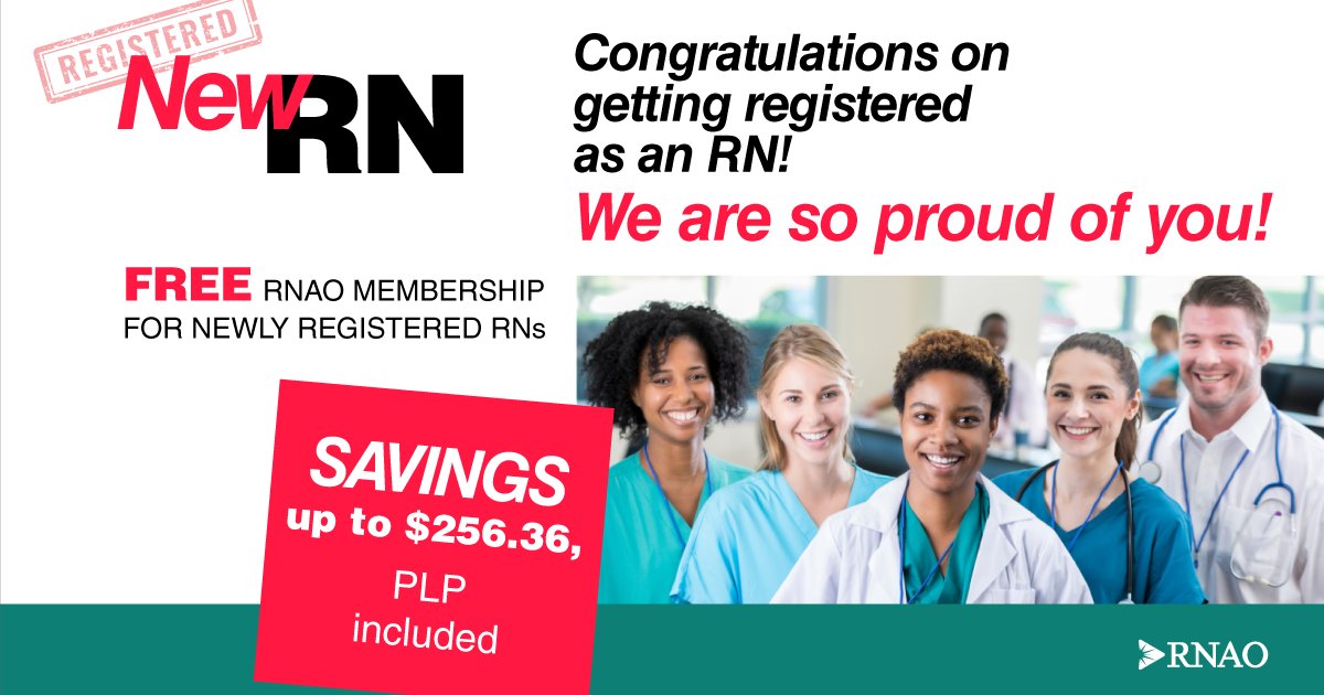 Just graduated or are set to graduate in the next 3 months or recently registered as a new RN in Ontario? You can join RNAO for a FREE membership valid until Oct. 31, 2025.

How to get this offer:
1⃣✉:membership@RNAO.ca 
2⃣Subject: NEW RN Promo
3⃣Include: Grad Date & CNO #