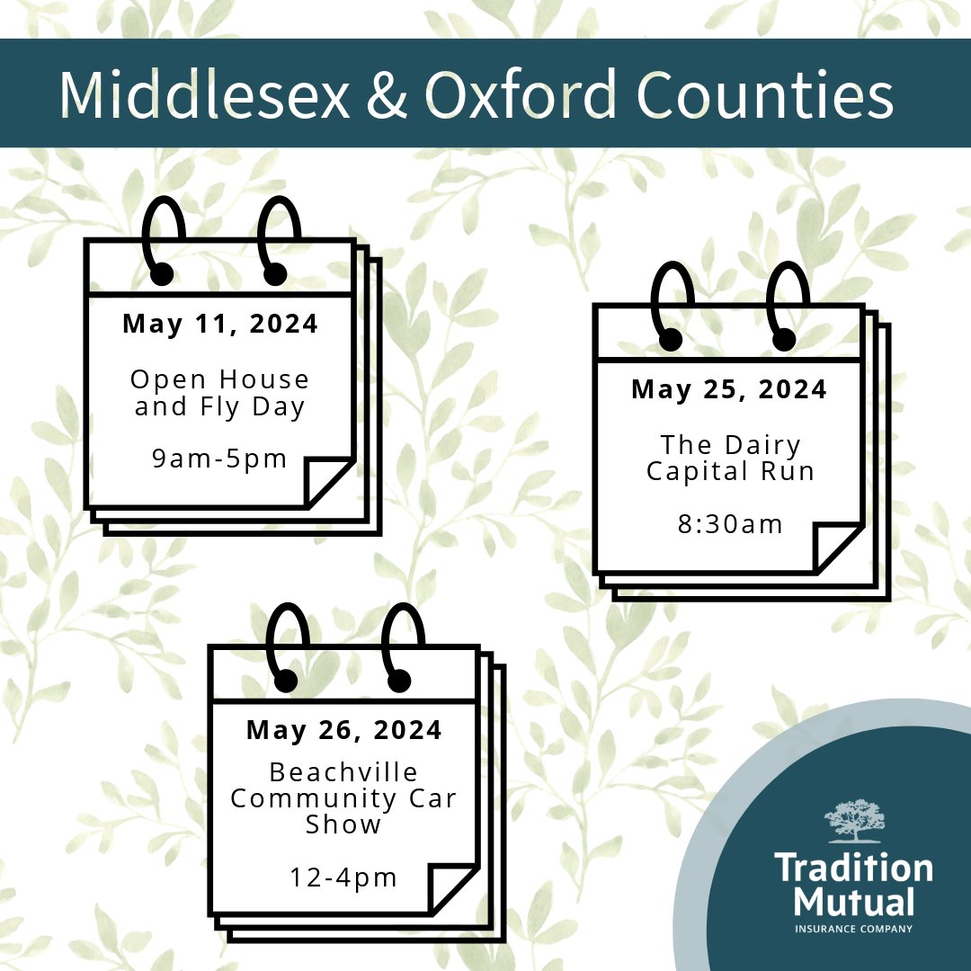 Looking for something local to do this month? More details can be found at traditionmutual.com/events/

#MutualInsurance #OntarioMutuals #HuronCounty #MiddlesexCounty #PerthCounty #OxfordCounty