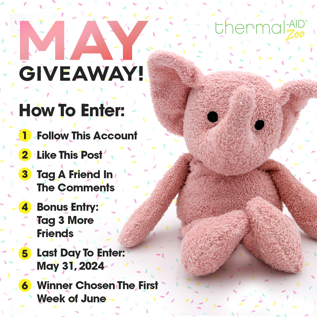 Enter our monthly giveaway! This month, we are giving away Tiny the Pink Elephant to some of our lucky followers. Follow the instructions in the image for your chance to win!