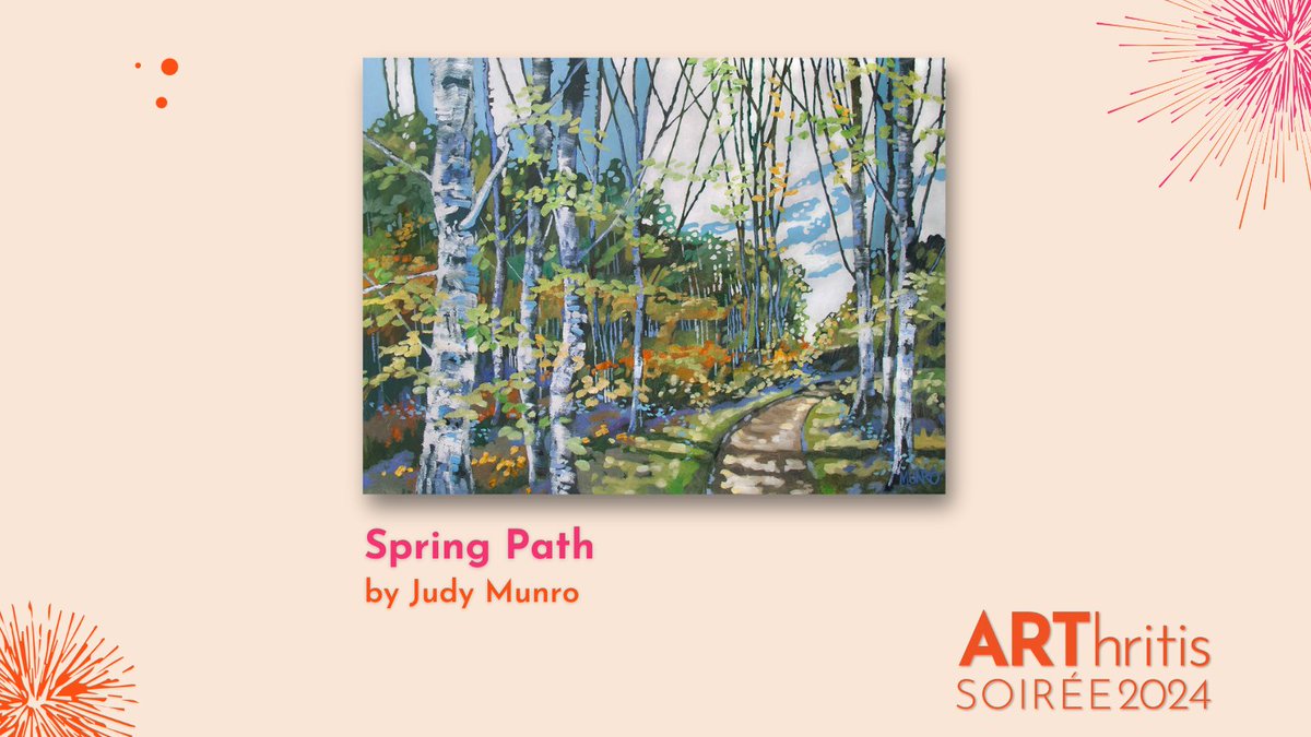 The complete Art Auction Gallery is live on the 2024 ARThritis Soirée website. Check out some of its exclusively curated pieces: Stay by Katayoon Webb The Sea Came Out to Play Today by Patricia Sandberg Spring Path by Judy Munro View full gallery arthritisresearch.ca/auctions/