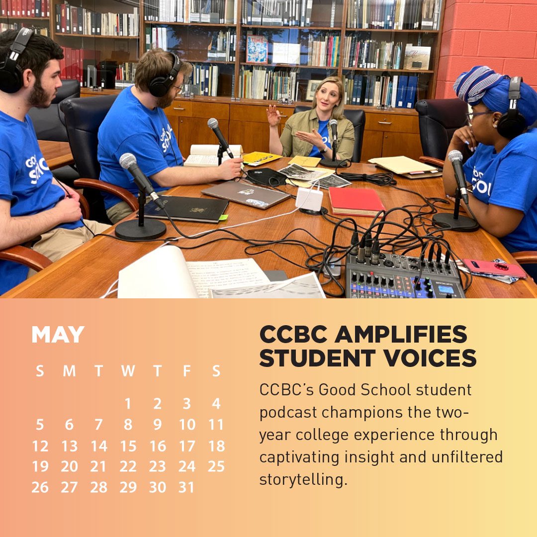 Happy May 1! This month we highlight CCBC's Good School student podcast, which champions the two-year college experience through captivating insight and unfiltered storytelling. Learn more at stories.ccbcmd.edu/what-makes-a-g… #ccbcmd