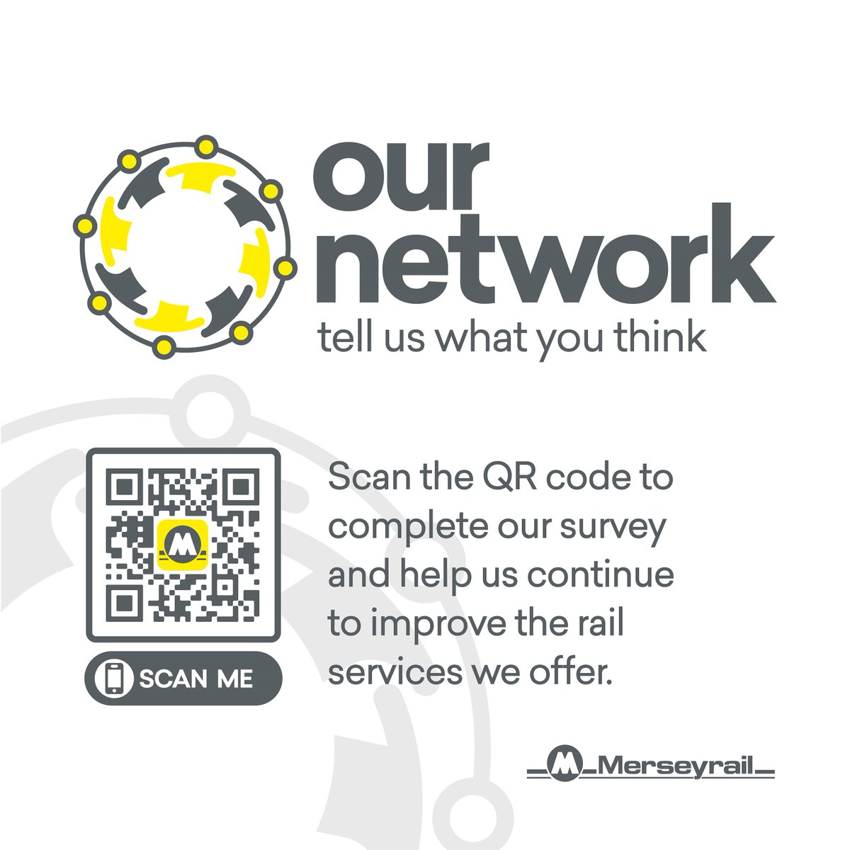 Introducing the new 'Our Network' survey, designed with you in mind to enhance your journey with Merseyrail. Share your thoughts and experiences every time you travel to help us shape a better network for you. 🔗 surveymonkey.com/r/ournetwork