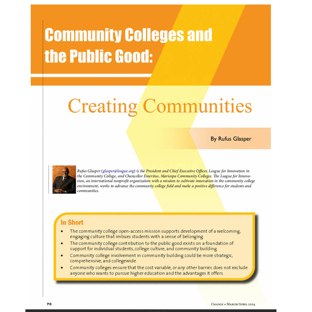 Explore #HigherEd #ThoughtLeaders in 'Rethinking Higher Education for the Public Good' by Change: The Magazine of Higher Learning & insights by the League's CEO Dr. Rufus Glasper's article on 'Community Colleges and the Public Good: Creating Communities.' tinyurl.com/bdzn38tp