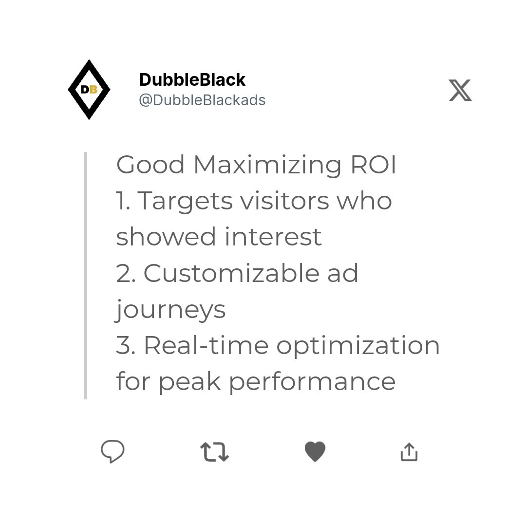 Ready to boost your sales with cutting-edge retargeting? 🚀 Tap into DubbleBlack's advanced algorithms and watch your ROI grow! Check out dubbleblack.com to learn more. #Retargeting #EcommerceGrowth #DubbleBlack #retargeting #remarketing #ROAS #theroasagency