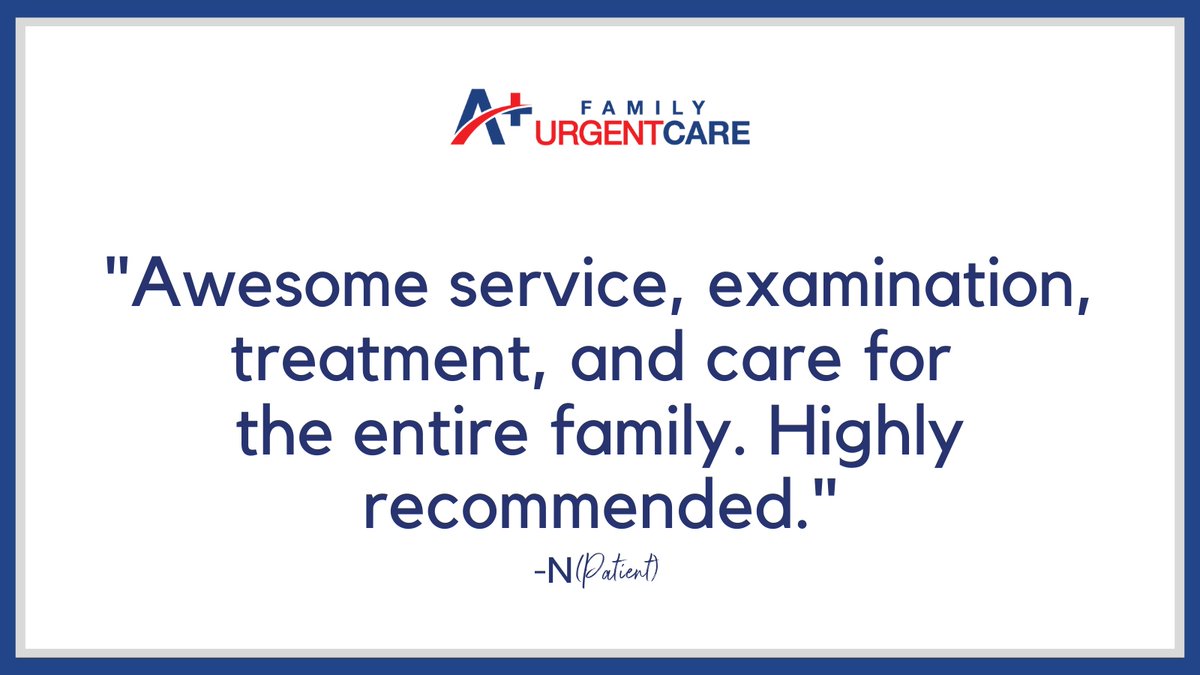 Another happy patient...

aplusfamilyuc.com

#urgentcare #southtampa #tampabay #tampafl #walkinclinic