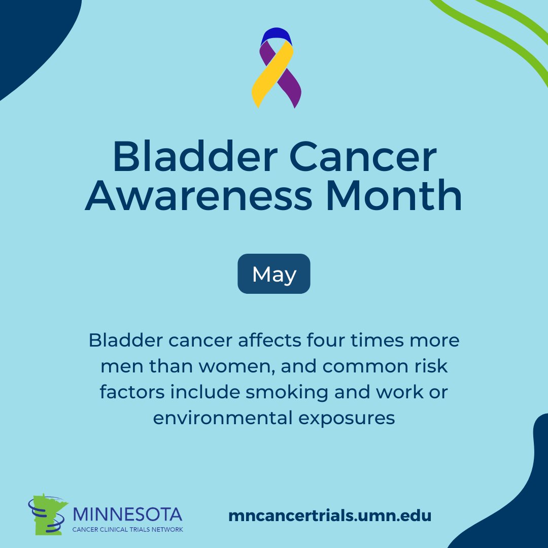 May is #BladderCancer Awareness Month. Did you know smoking is the top risk factor for developing bladder cancer? Smokers are about 3 times more likely to develop bladder cancer than non-smokers. Learn more on the #MNCCTN blog: cancer.umn.edu/mncctn/news/bl… #cancer #cancerresearch