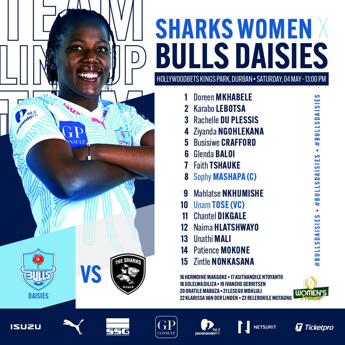 Your #BullsDaisies team to face Sharks Women.

#BackTheBulls | #WomensRugby