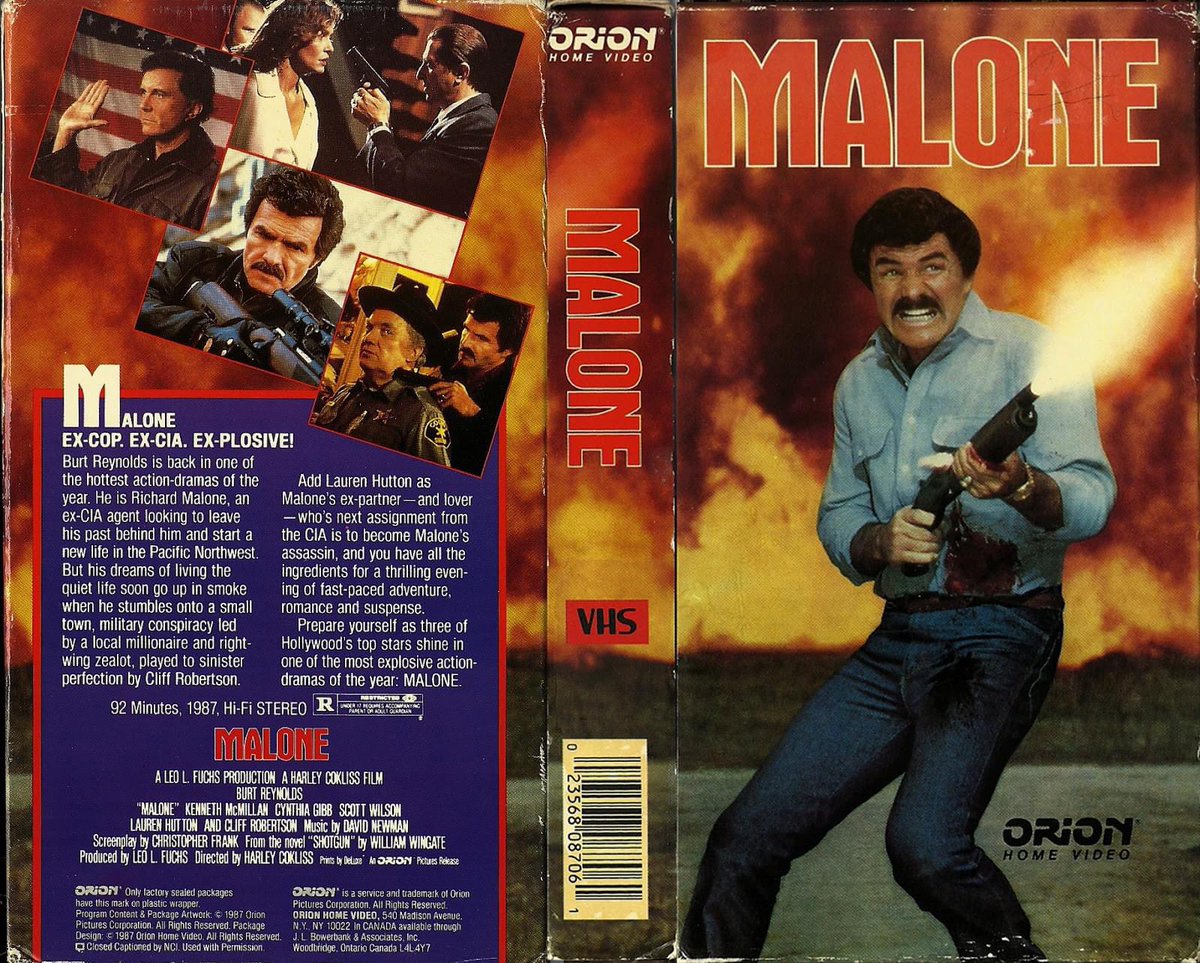 Malone was released on May 1, 1987. Starring Burt Reynolds in the eponymous role alongside Cliff Robertson, Cynthia Gibb, Lauren Hutton, Scott Wilson, and Kenneth McMillan.
 #the80srule #the80s #80snostalgia #80smovies #RetroRewind #80sthrowback #OnThisDay #Malone #burtreynolds