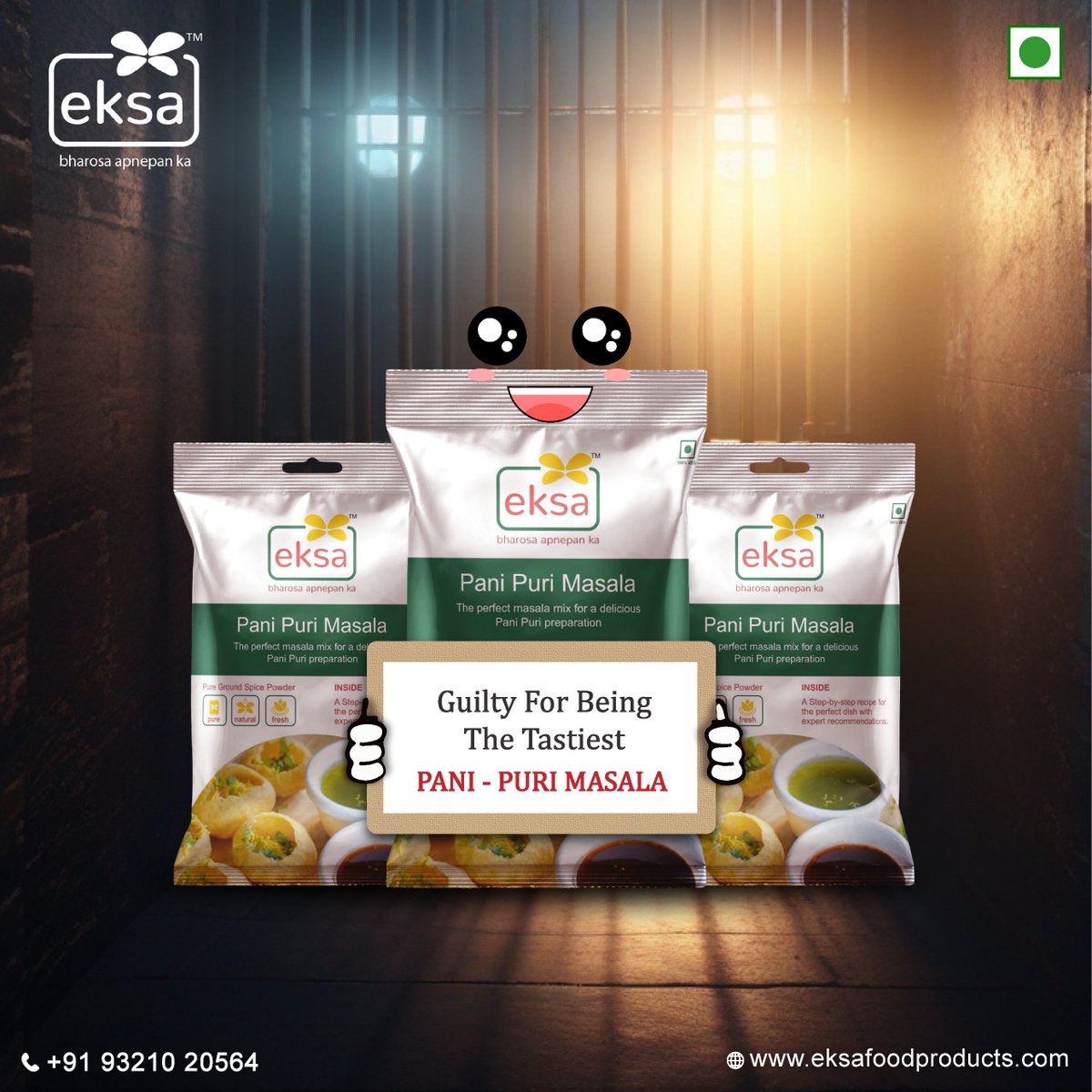 Step up your Pani Puri game with EKSA Pani Puri Masala and savor the perfect blend of spices that will leave you craving for more.

#eksa #eksafoodproducts #eksamasala #bharosaapnepanka #spices #masala #spice #food #foodie #foodlover #deliciousfood #deliciouseats #delicioustreats