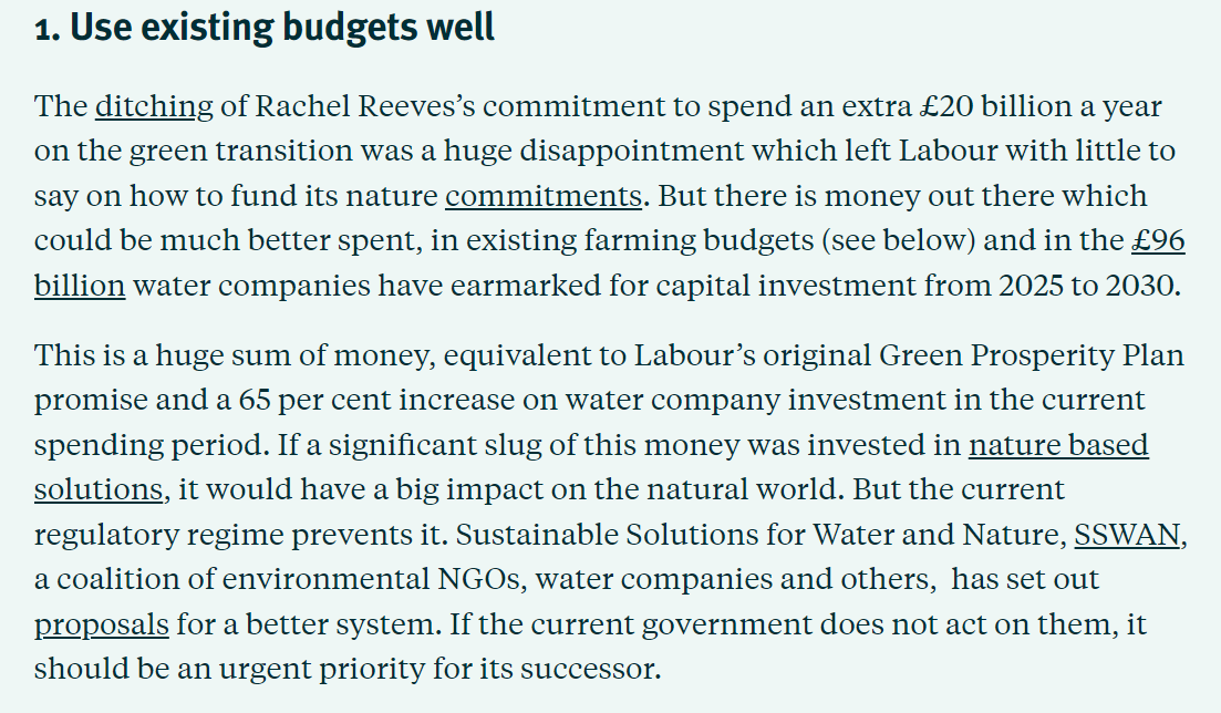 What could a Labour government do without extra public spending? For a start, use existing budgets better, not least the water companies' £96bn investment pot. New blog exploring the options: greenallianceblog.org.uk/2024/05/01/doi… 1/