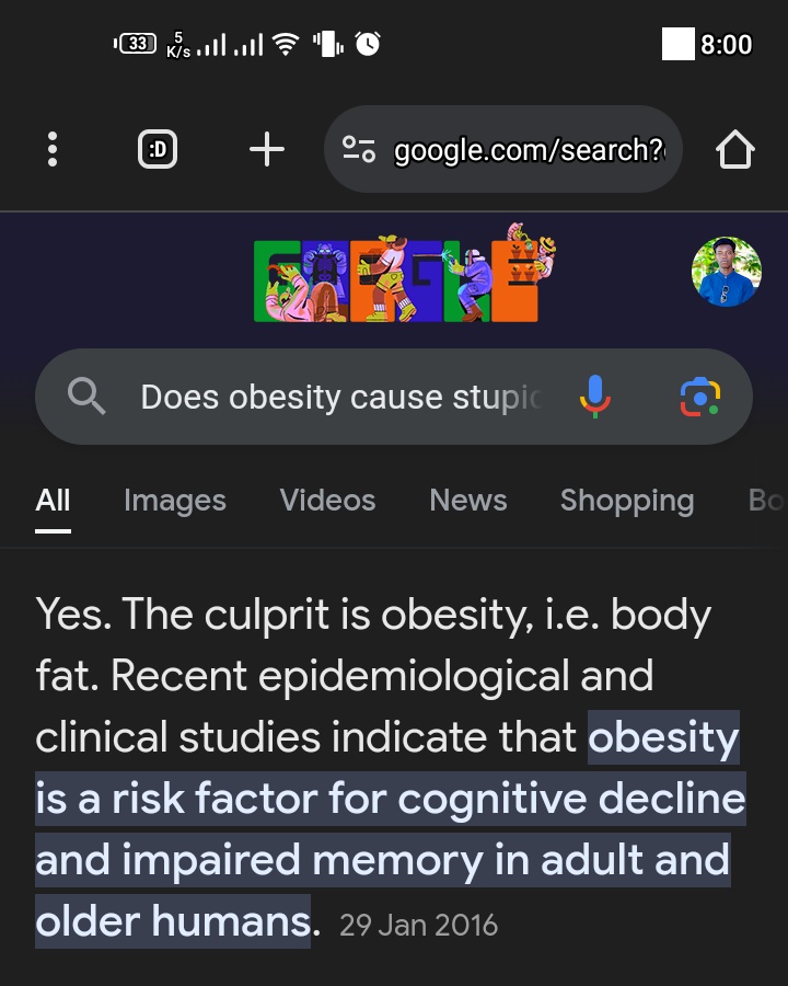 Does OBESITY cause STUPIDITY? Yes it does.
Amerix  @amerix is always right. 
UNFAT, or perish.