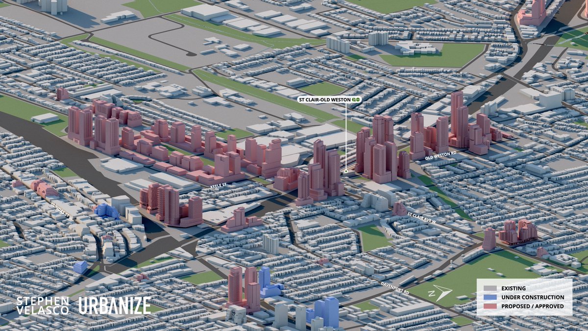 Over 14,800 residential units are in development surrounding the Stockyards at Keele and St Clair. The area will eventually be serviced by the St Clair-Old Weston GO Station.

#Toronto #urbanplanning #transit