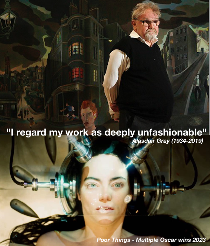 'I regard my work as deeply unfashionable' A lesson for artists from the great Alasdair Gray. Never try to be fashionable, never chase the market or compromise. Focus on your unique, odd, crazy creativity & you will keep your sanity. One day the market may come to you.