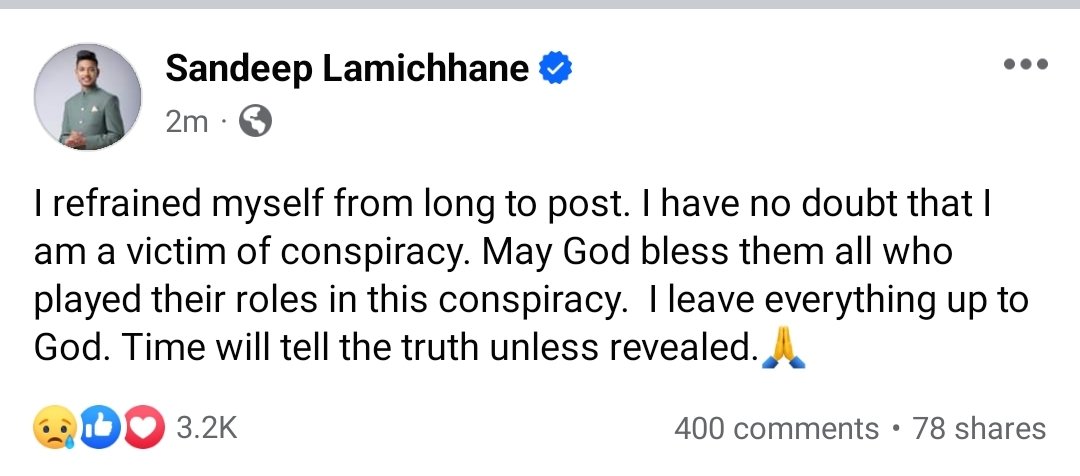 Sandeep Lamichhane's Facebook post.