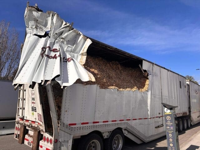 Trucker issued ticket after clipping downtown Kamloops office building with trailer, spilling load on Seymour Street dlvr.it/T6H3P0