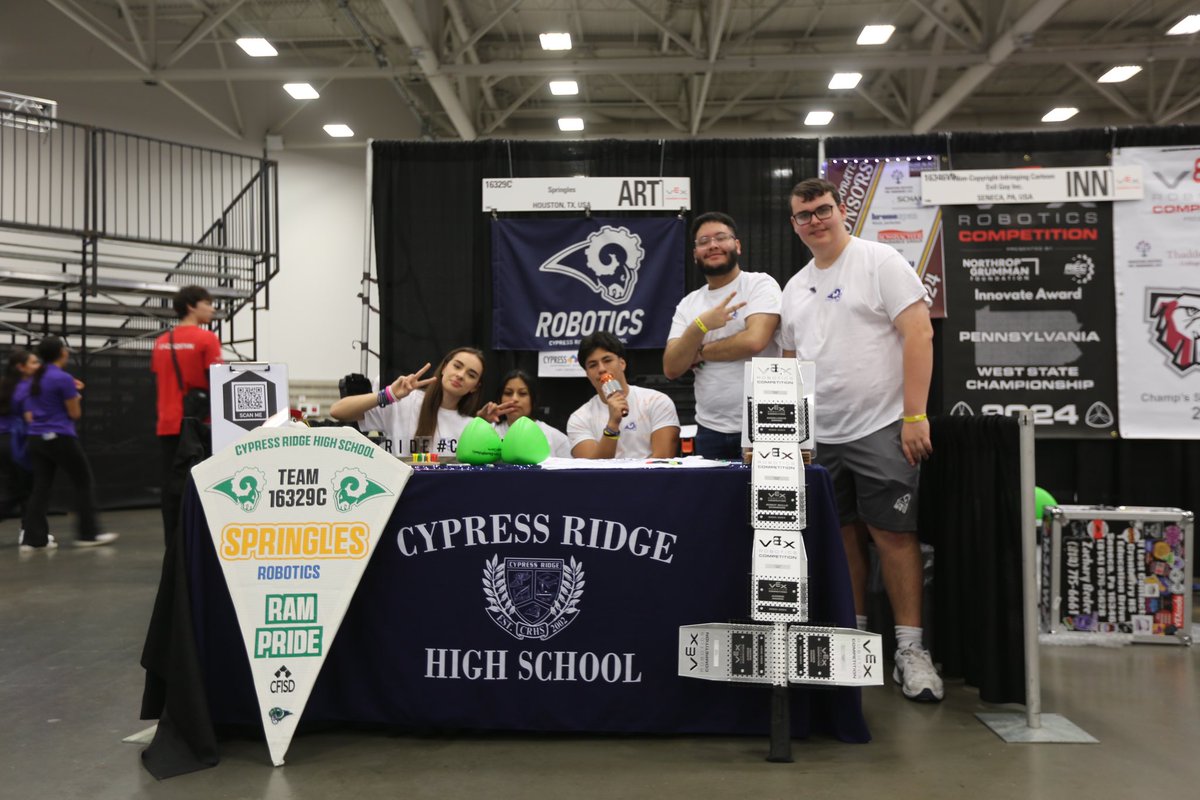 Congratulations on the achievements of Cypress Ridge's Rambotics! Team 16329C Springles went 5-5 in the Arts Division! After round-robin qualification matches, CyRidge was ranked 55th in our division. Our students also ranked 85th in skills. Great work! @DrLozano_CFISD