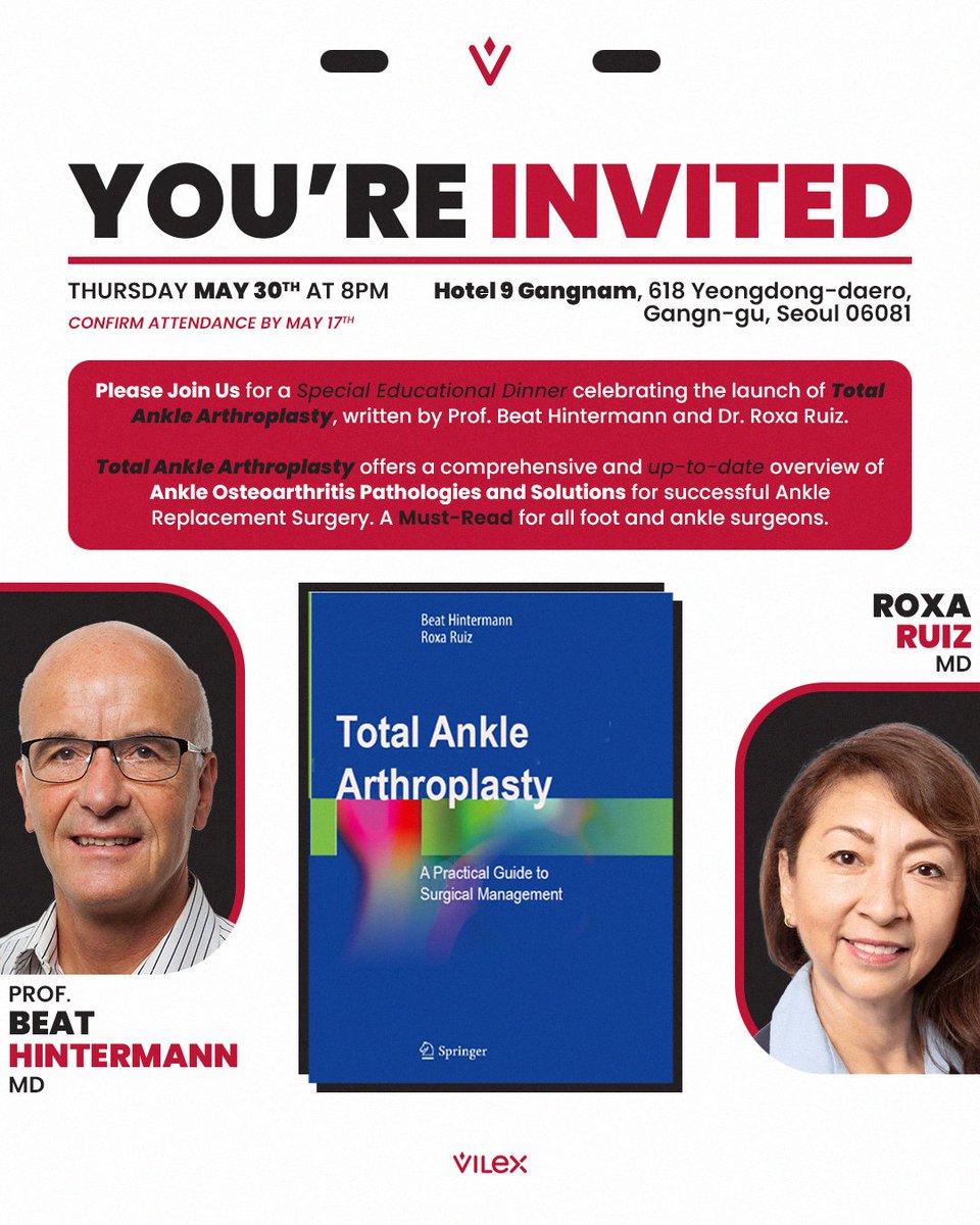🚨 BRAND NEW...

Total Ankle Arthroplasty, a new Book Release by Prof. Beat Hintermann and Dr. Roxa Ruiz, is almost upon us! 📚

ℹ️ Total Ankle Arthroplasty offers a comprehensive and up-to-date overview of Ankle Osteoarthritis Pathologies and Solutions for successful Ankle…