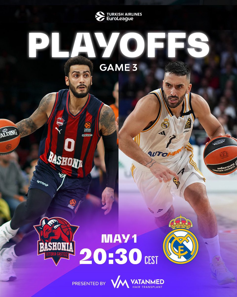 En 45 minutos, nueva jornada de playoffs en la Euroliga Fenerbahce 🆚 AS Mónaco (19:45h) Baskonia 🆚 Real Madrid (20:30h) 📸 @EuroLeague