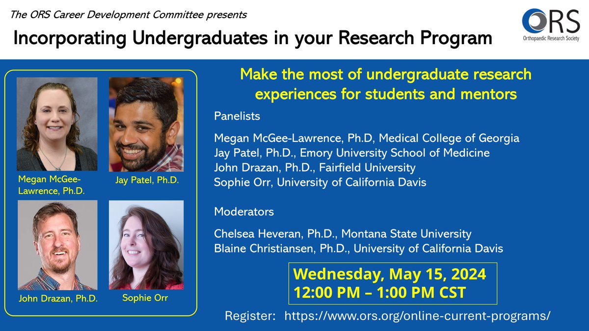 Mentoring undergrads in research can be a wonderful experience but has challenges. Join on 5/15 to learn from our panelists about successful strategies to include UGs in research. All career stages, including trainees, are welcome. Sign up at ors.org/online-current…