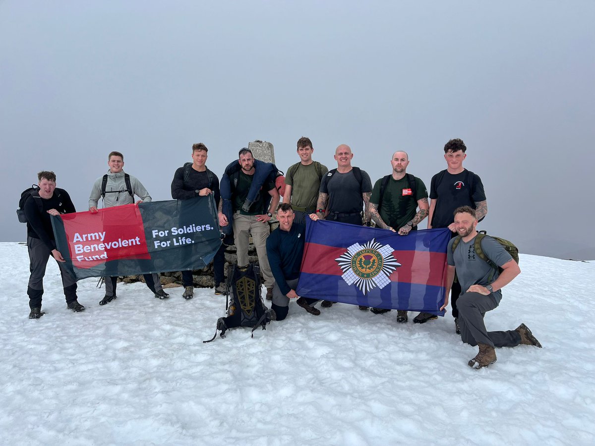 Hot off the press! The Scots Guards team conquered Ben Nevis today in a jaw-dropping 3 hours and 54 minutes. Now for the drive south to take on Scafell Pike! 💪💪💪 That's no mean feat considering the conditions! To support, please visit: 👇 justgiving.com/page/brett-gun…