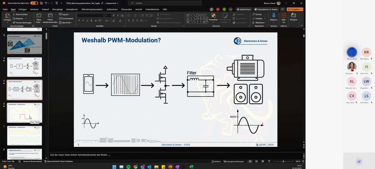 The last Tiger meeting before our final presentation - tomorrow. Let's go through the whole slides again. <a href="/ElectronicsDrv/">E&D @ElectronicsAndDrives@mastodon.social</a>