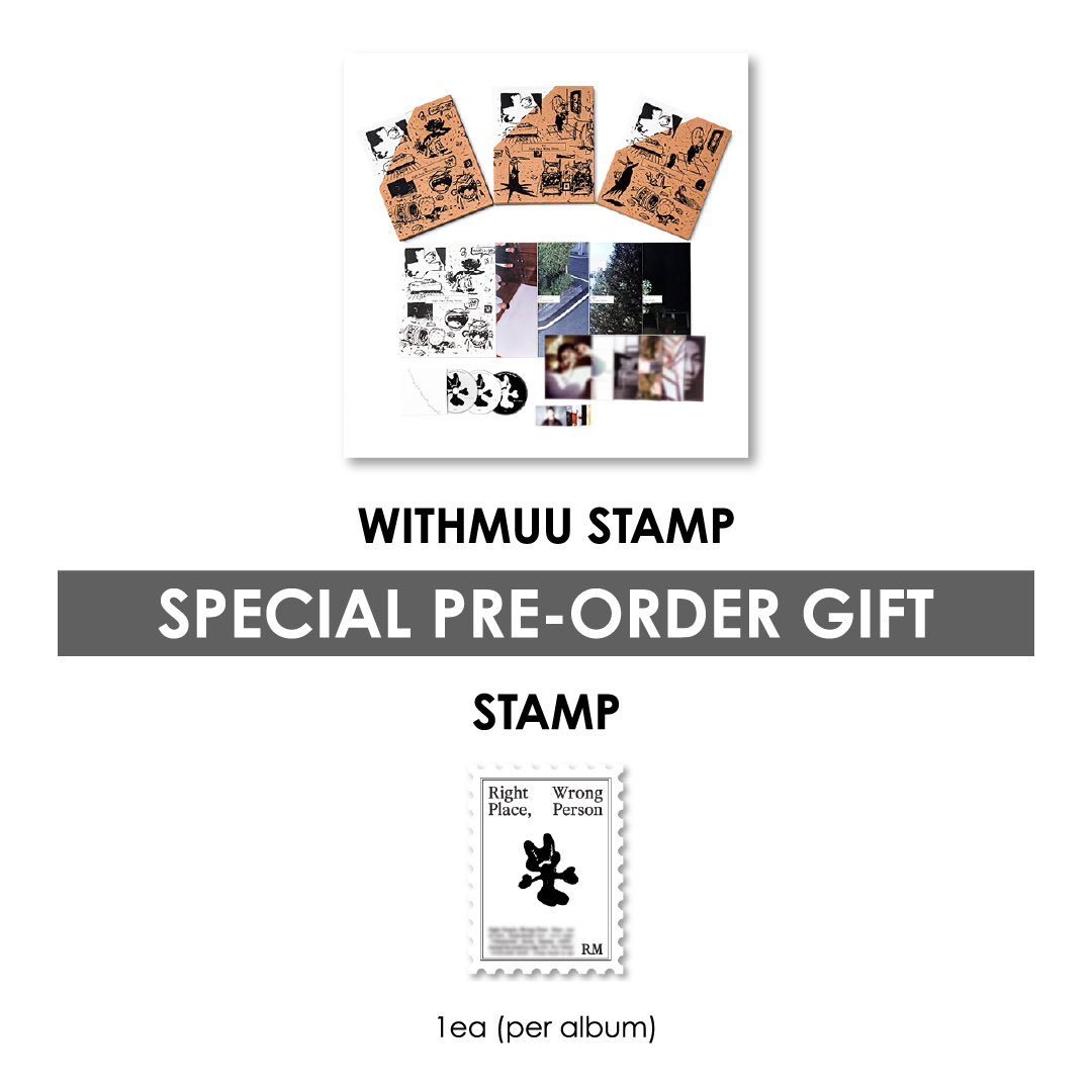 📣 PRE-ORDER: RM 2ND ALBUM - RIGHT PLACE, WRONG PERSON (STANDARD VER.) + WITHMUU STAMP 📣

VERSIONS:
► A
► B
► C

🎁 SPECIAL GIFT 🎁:

For every album (+ WITHMUU STAMP) purchased, you will receive 1 STAMP (1ea per album).

🔍 Full details on product page
🛍️…