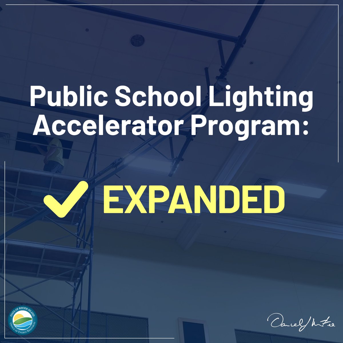 NEW: We’re expanding @EnergyRI's Public School Lighting Accelerator Program to all Rhode Island schools. This initiative helps to reduce energy consumption, promotes long-term cost savings for schools and supports our Act on Climate goals. Learn more: bit.ly/4a2Nd6Q