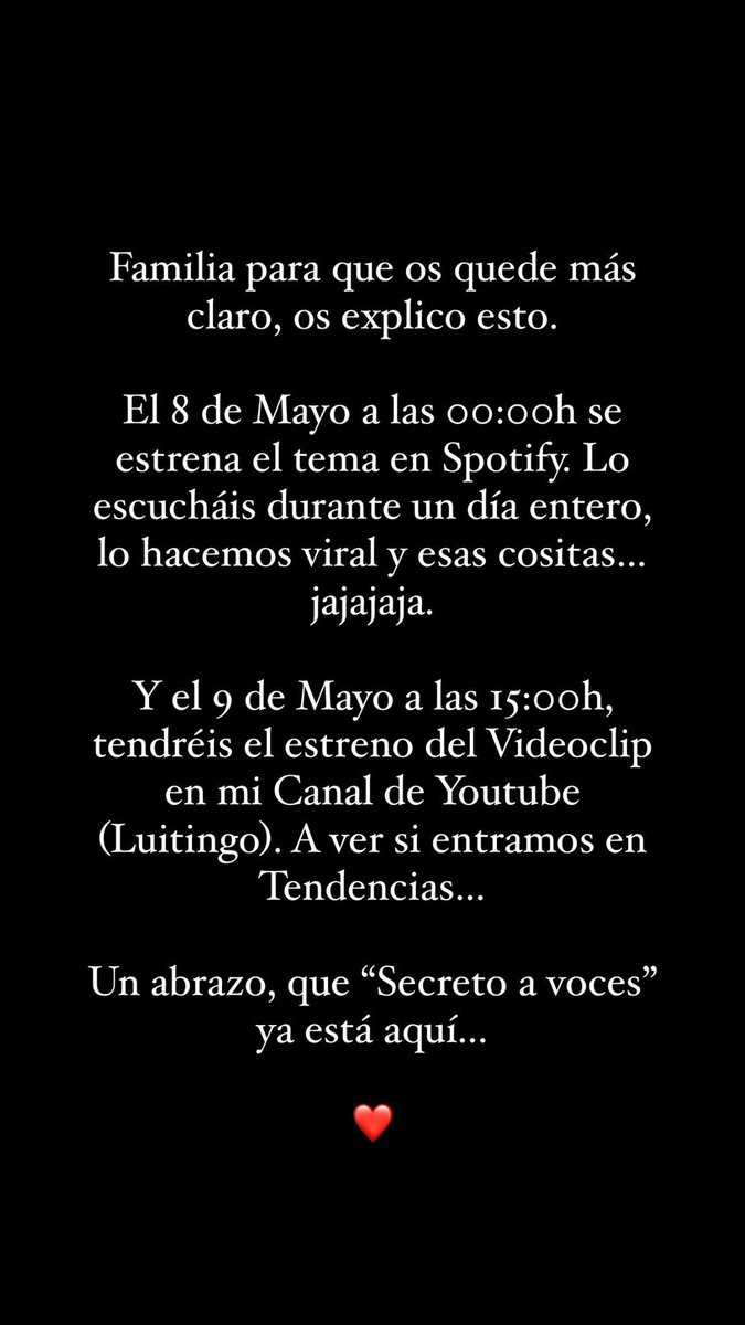 No sabéis las ganas que tengo que llegue el 8 y 9 de Mayo para escuchar el single de @Luitingo y escucharlo en todos sitios 🥹🤗#Jessingo1My #SecretoAVoces8y9deMayo