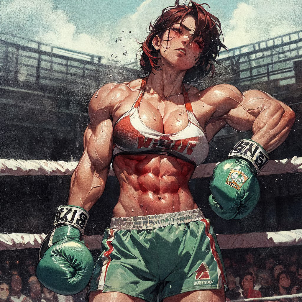 Beaten, tired, hanging on ring ropes. Can she hold another round? NSWF version on patreon #femaleboxing #strongwomen #AIart #AIArtistCommunity #aiartcommunity #AIArtwork #AIArtGallery #AIイラスト #FemaleFighting #AIgirl #animegirl #stronggirl #mixedboxing #musclegirl #femaleko