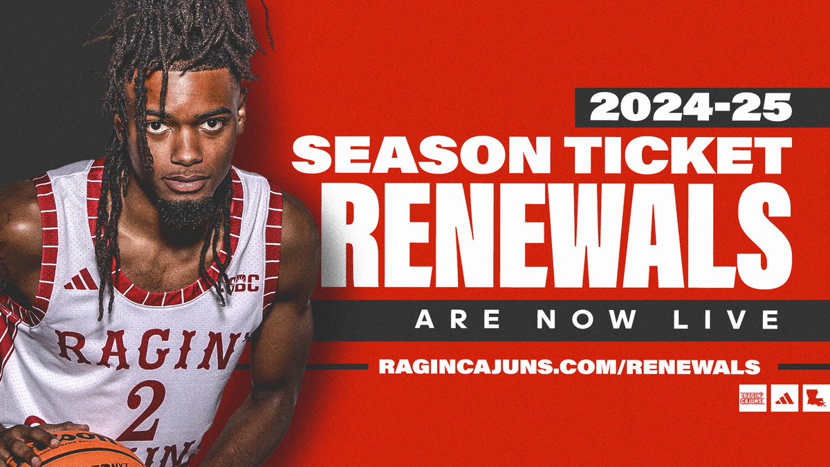 𝟐𝟎𝟐𝟒-𝟐𝟓 𝐒𝐄𝐀𝐒𝐎𝐍 𝐓𝐈𝐂𝐊𝐄𝐓 𝐑𝐄𝐍𝐄𝐖𝐀𝐋𝐒 are now live 🎟️ 

Renew your Ragin' Cajun season tickets today at ragincajuns.com/renewal 

#GeauxCajuns