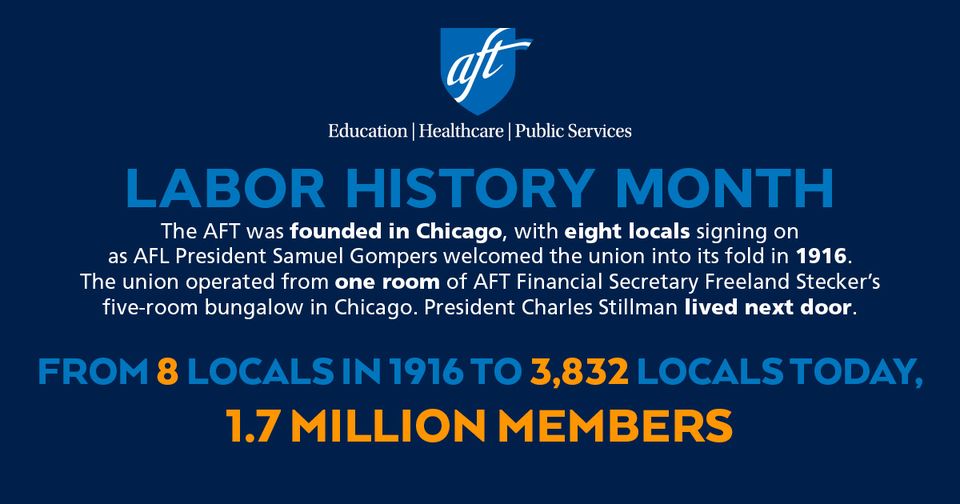 This #LaborHistoryMonth, AFT is proud to celebrate the progress we've made as working people and the continued progress we make as a labor movement. Celebrate Labor History Month with a retweet & check back for more all month! ✊
