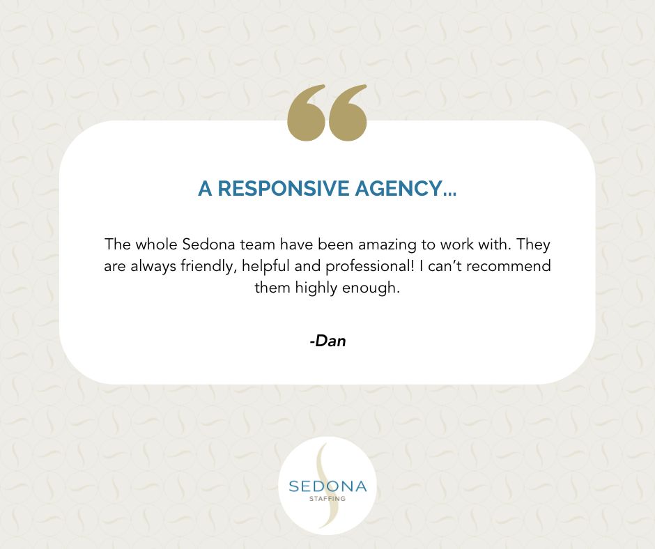 It's our Review Wednesday😊❗❗

We are so lucky to work with amazing people like Dan!

Thank you, Dan, your feedback inspires us to continue providing extraordinary experiences.

#sedonastaffing #sedonacarlsbad #reviews #professionalreview #amazing #realreviews #reviewsmatter