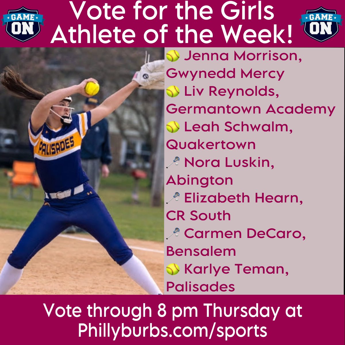 🗳️Get your votes in for the Phillyburbs Girls Athlete of the Week! 📍Vote here: phillyburbs.com/story/sports/h… @PSDAthletics @QHSSoftball @AbingtonSenior @GAPatriots @GMAAthletics @Owls_Athletics