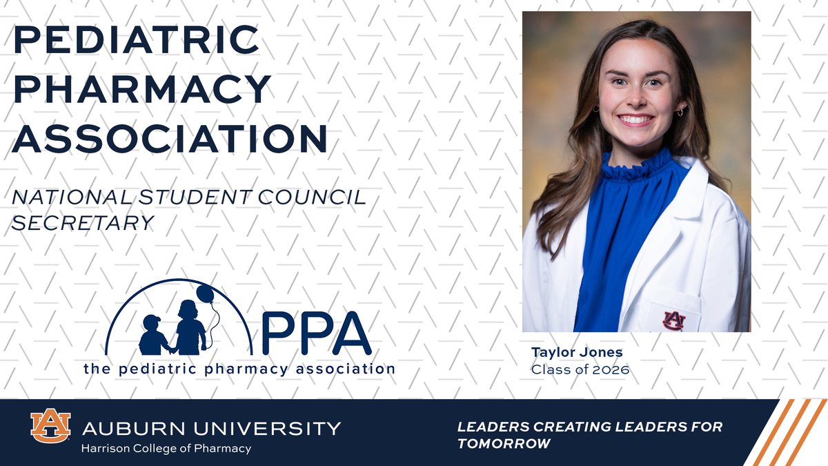Congratulations to Taylor Jones on being selected as the Secretary for the @PediatRxAssn National Student Council! A member of the Class of 2026, she is the first-ever HCOP student to be selected for a PPA national office. #WarEagle | #LeadersCreatingLeadersForTomorrow