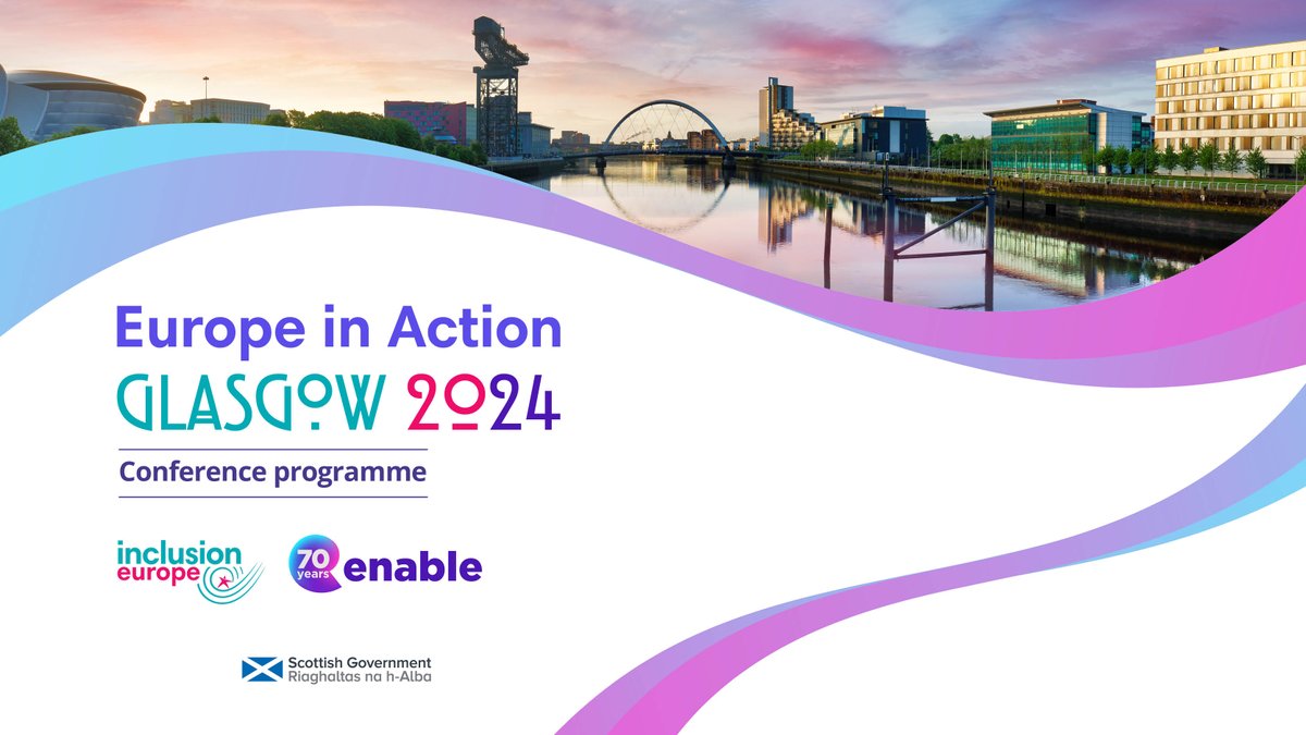 📢Just days to go until we welcome people from across Scotland & Europe for the #EuropeinAction2024 Conference in Glasgow. Enable, together with @InclusionEurope, will call for action on learning disability rights for + 20million people. Programme: bit.ly/4dnLQCU