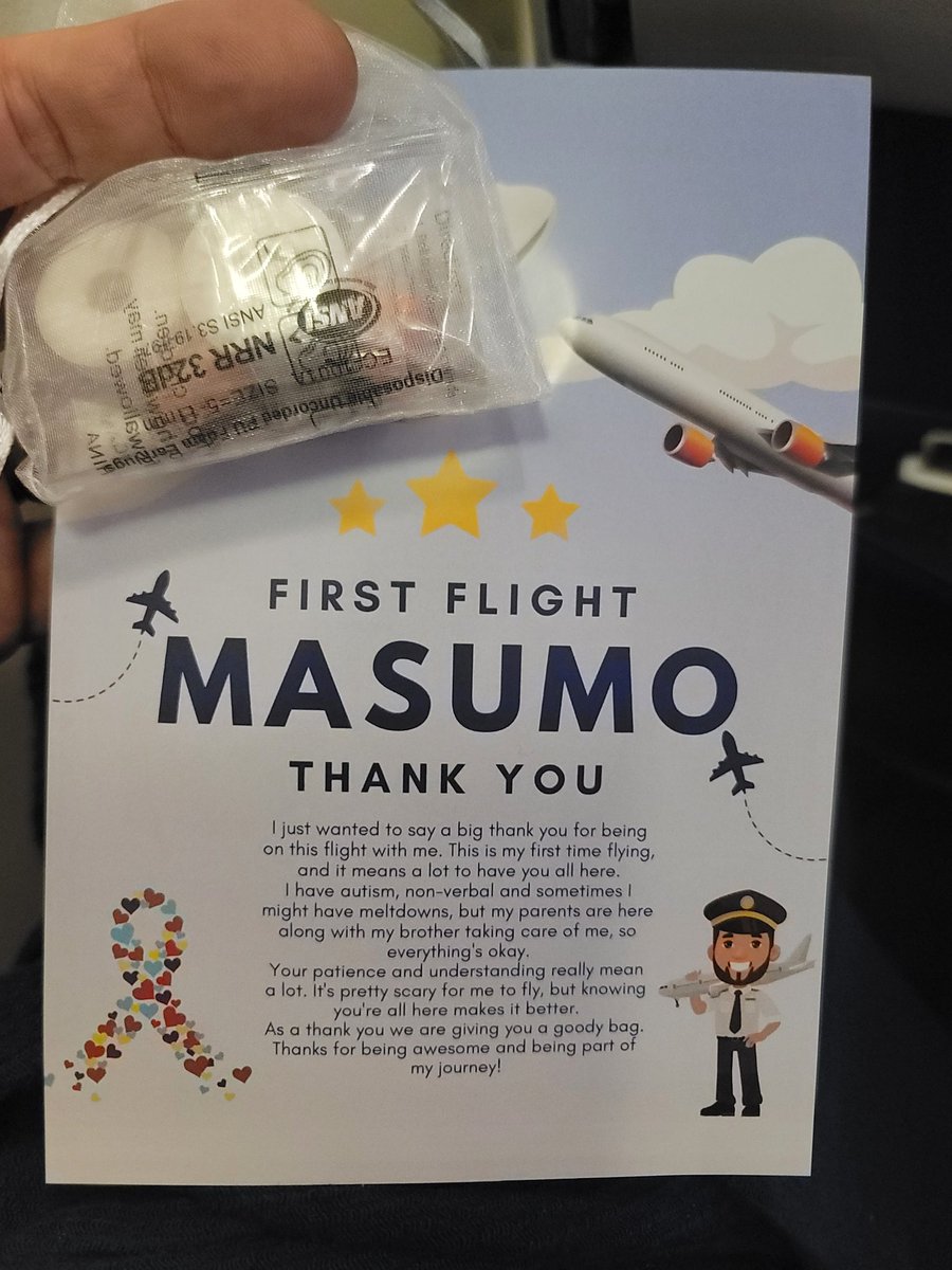 What a sweet gesture. They passed this out to everyone on the plane. #Autism