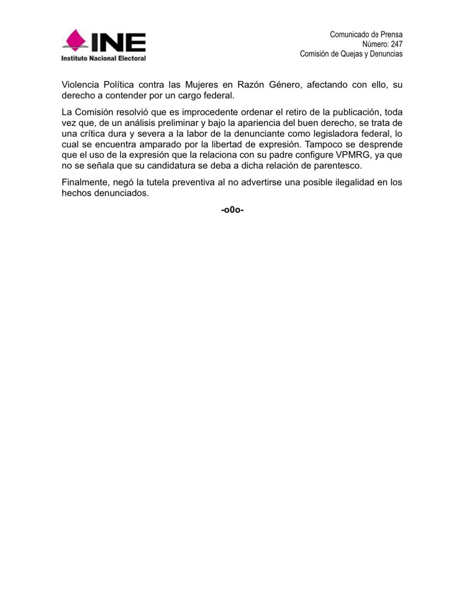 #BoletínINE 📑 | Ordena @INEMexico modificar o eliminar Mañanera del 15 de abril de 2024. goo.su/VAS7zyS