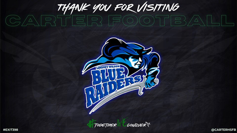 Always great having @Coach_CotterLWC @LWC_Football on campus to talk ball and visit with our @CarterHSFB student athletes. #GoHornets🟢⚪️ #Exit398 #GoBlueRaiders ⚔️