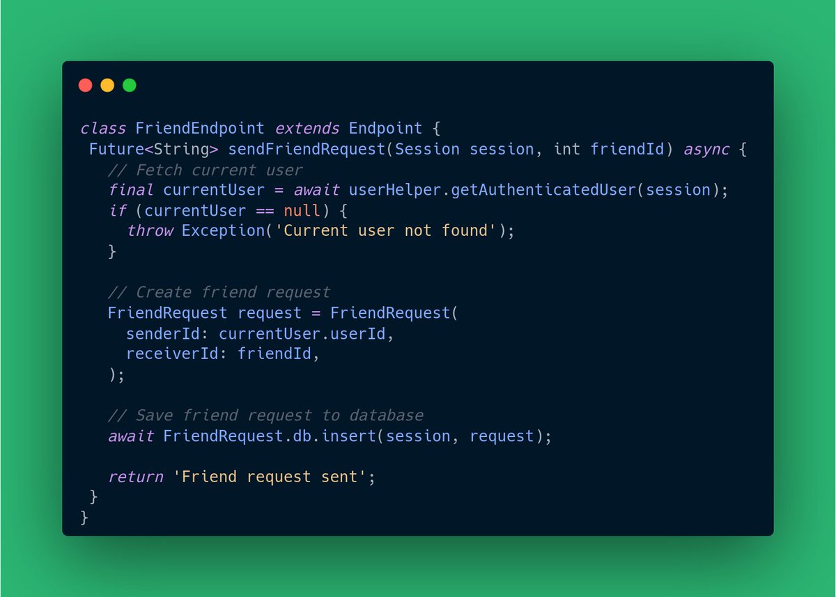 BenAuerDev's tweet image. 🚀 Boost your Serverpod endpoint readability with helper methods! 📚 Check out this comparison: complex method vs. organized helpers. Which would you prefer?

#flutter #serverpod