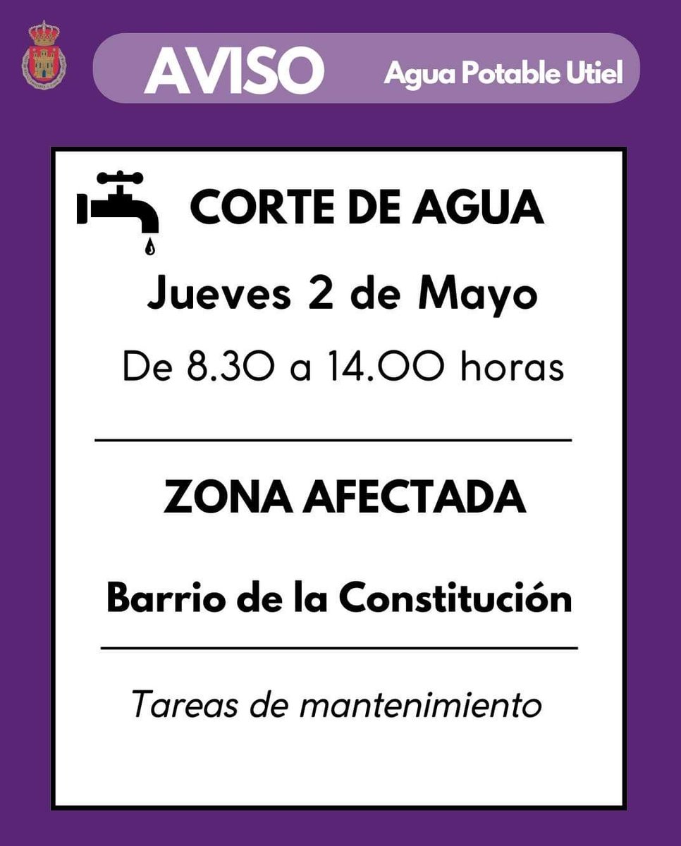 📢Comunicado Mañana Corte de Agua en Barrio Constitución 🕣De 8.30 a 14 horas