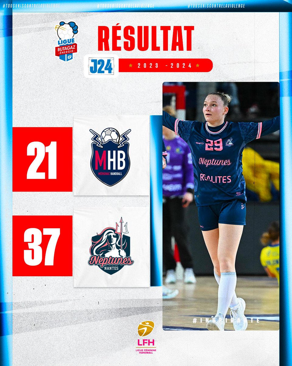 ✊ Les @neptunesnantes s'imposent avec maitrise sur le parquet du @MHB33 en match avancé de la J2️⃣4️⃣ ! 📊 STATS 🔗 ligue-feminine-handball.fr/en-live/?journ… #LigueButagazEnergie #inspirante
