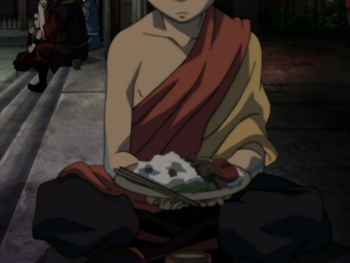 who tf put meat on Aang’s plate 😭💀