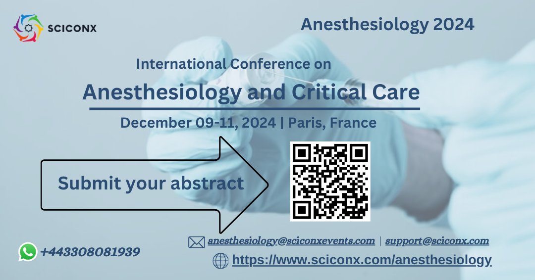 🎉 Exciting News! Join us at the International Conference On Anesthesiology and Critical Care in Paris, France, from December 09-11, 2024. Register now and be part of transformative discussions! #Anesthesiology2024 #ParisConference