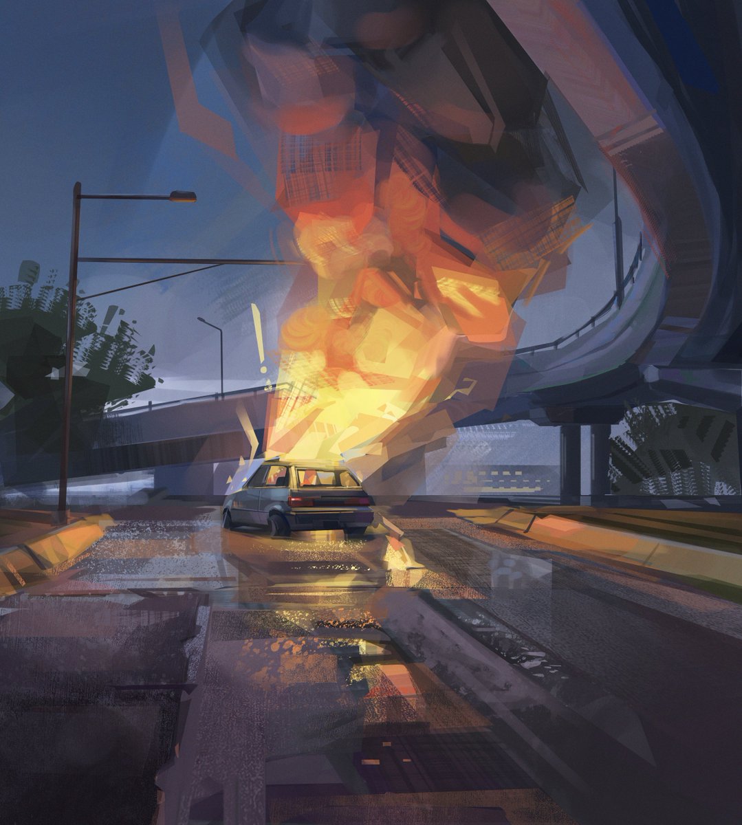 sketch of a car on fire