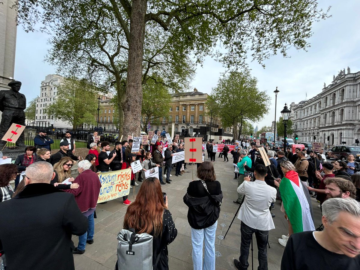 A few hundred people out at Downing Street to protest against the Rwanda plan. There are millions who agree with them. The task for now is to make these protests bigger, and turn them towards disrupting and stopping deportations as they ramp up.