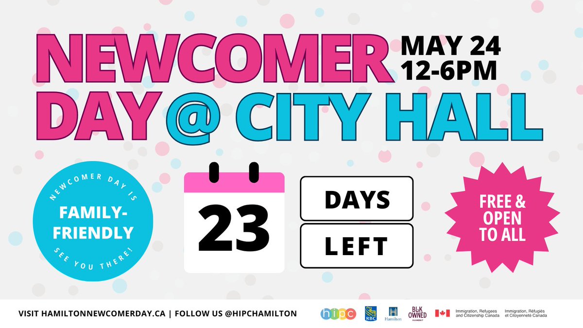 🗓️Only 23 days left until Newcomer Day 2024! Get ready to join us in welcoming newcomers with open arms and celebrating diversity. Don’t miss out on the information fair, exciting line-up of artists and local vendors! ✨ #HamiltonNewcomerDay